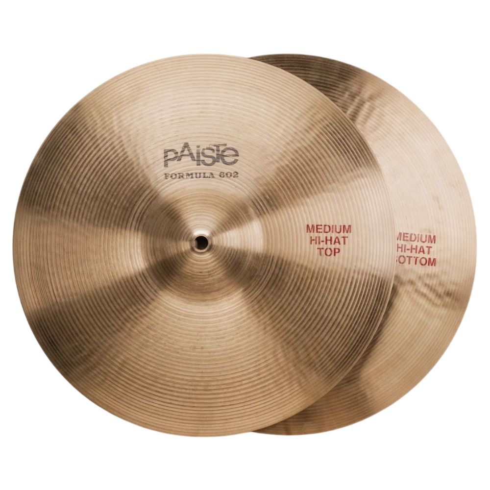 Front view of Paiste 14" Formula 602 Classic Medium Hi-Hats on white background