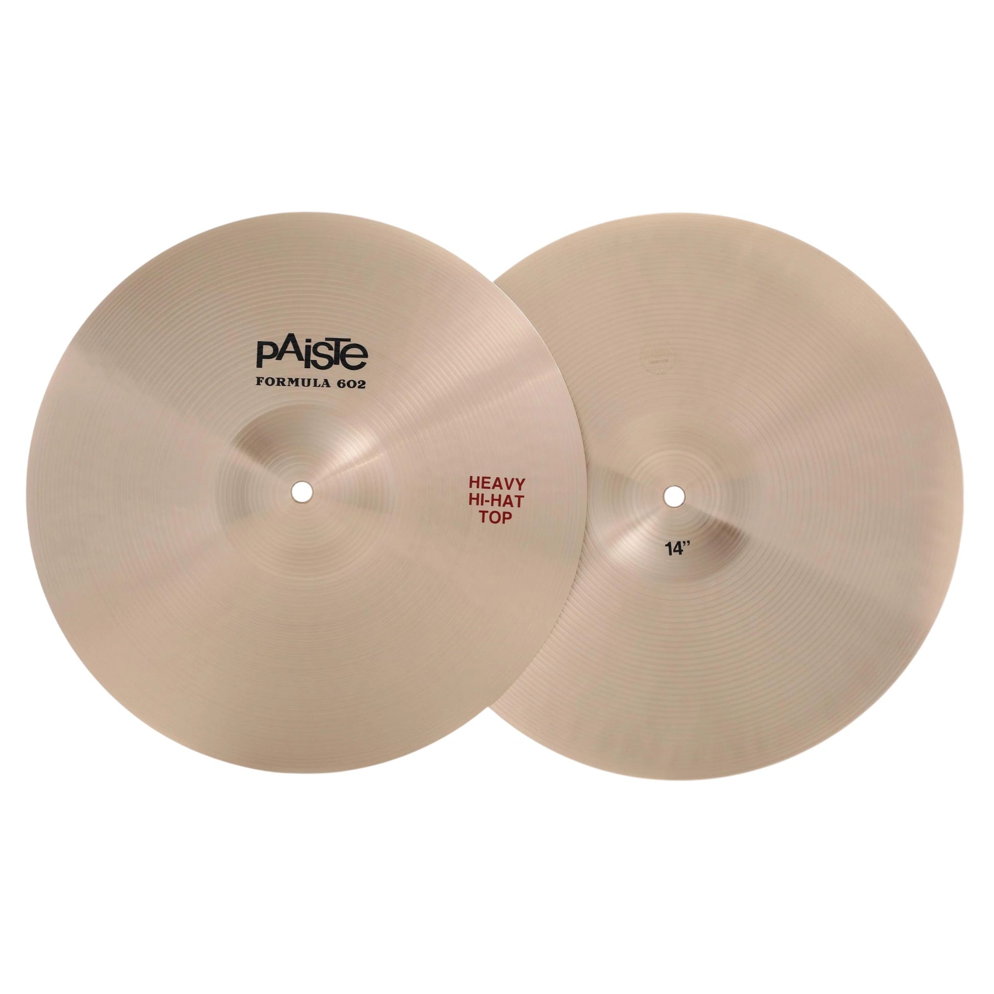 Front view of Paiste 14" Formula 602 Heavy Hi-Hats on white background