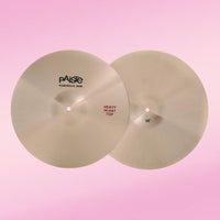Front view of Paiste 14" Formula 602 Heavy Hi-Hats on pink background