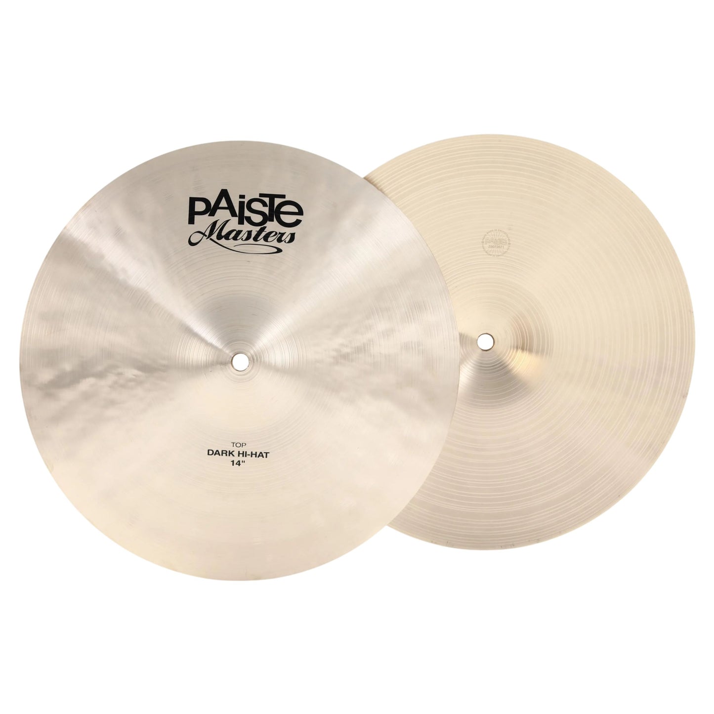 Front view of Paiste 14" Masters Dark Hi-Hats on white background
