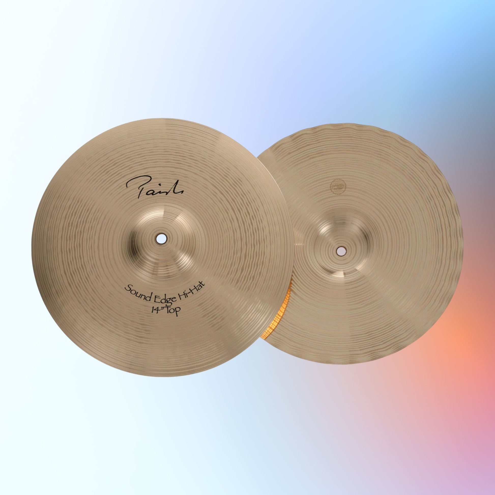 Front view of Paiste 14" Signature Sound Edge Hi-Hats on multicolored background