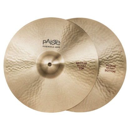 Front view of Paiste 15" Formula 602 Classic Medium Hi-Hats on white background