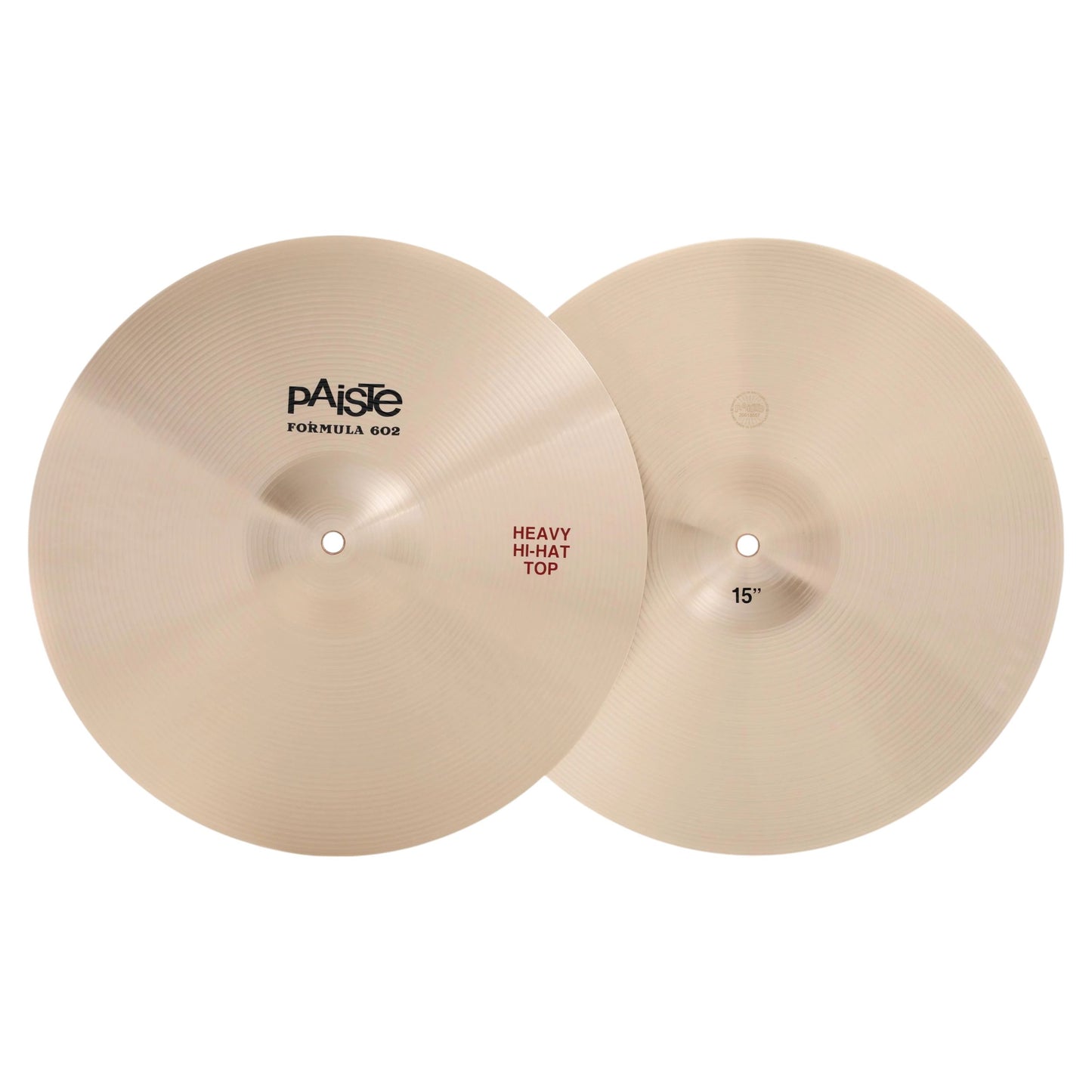 Front view of Paiste 15" Formula 602 Heavy Hi-Hats on white background