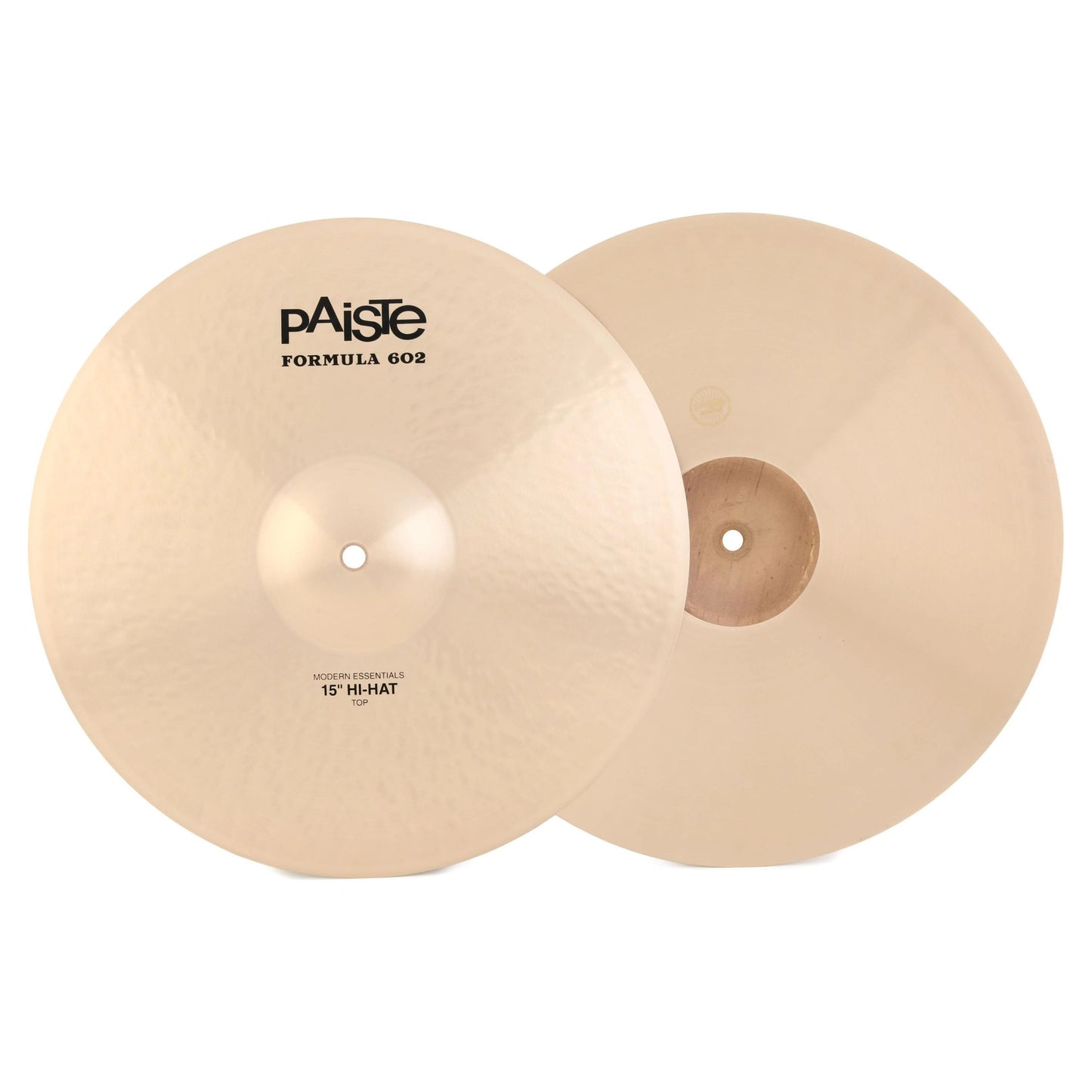 Front view of Paiste 15" Formula 602 Modern Essentials Hi-Hats on white background