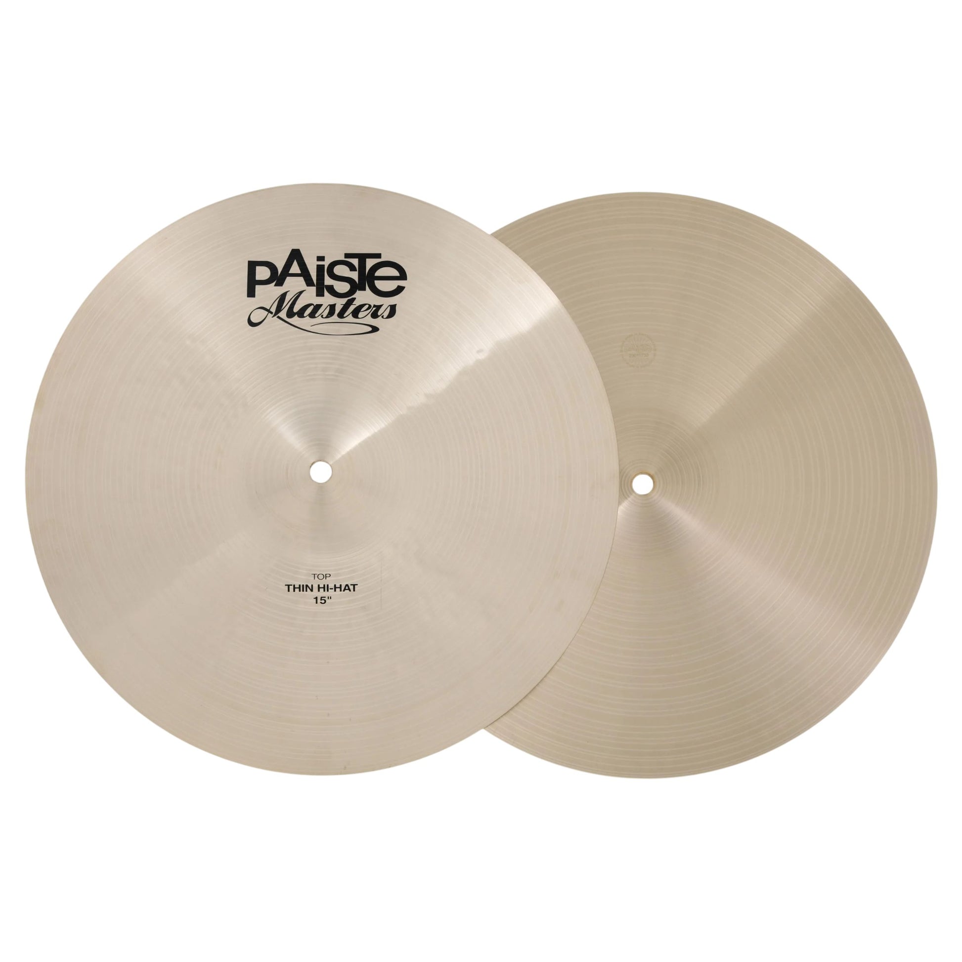 Front view of Paiste 15" Masters Thin Hi-Hats on white background