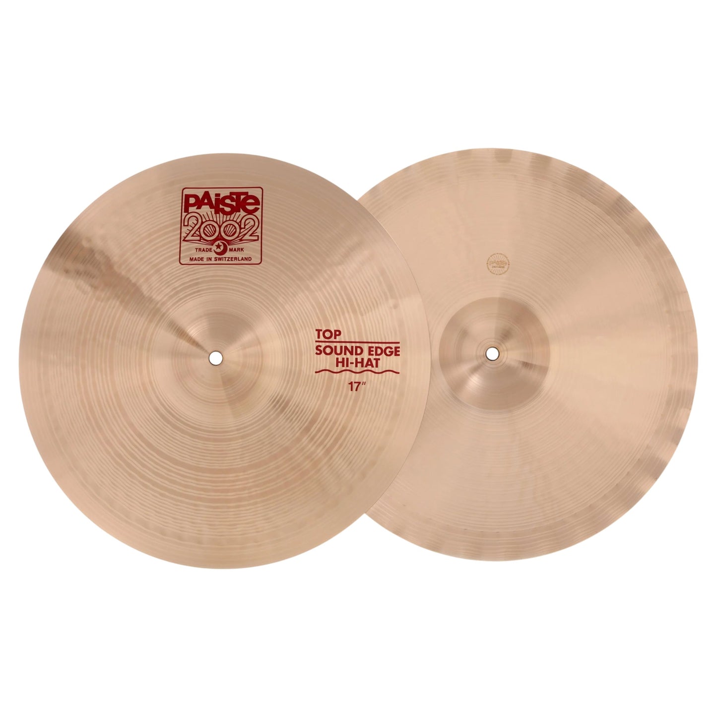 Front view of Paiste 17" 2002 Sound Edge Hi-Hats on white background