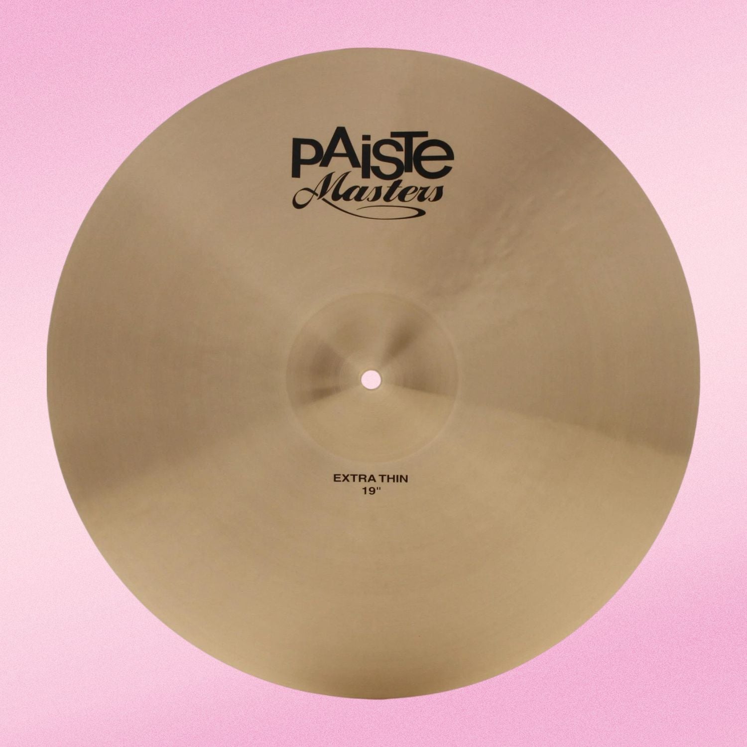 Front view of Paiste 19" Masters Extra Thin Cymbal on pink background