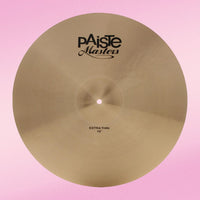 Front view of Paiste 19" Masters Extra Thin Cymbal on pink background