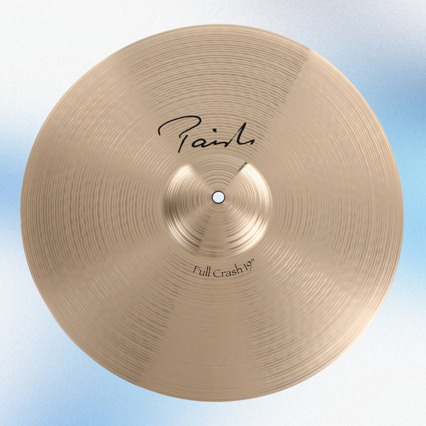 Front view of Paiste 19" Signature Full Crash Cymbal on Blue background