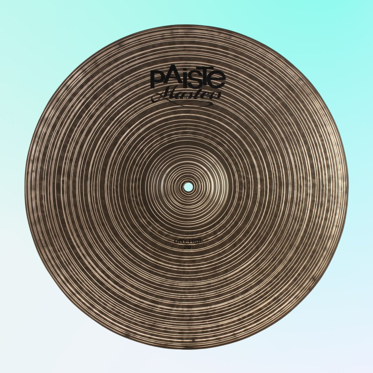 Front view of Paiste 20" Masters Dry Ride Cymbal on blue background