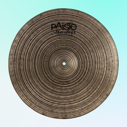 Front view of Paiste 20" Masters Dry Ride Cymbal on blue background