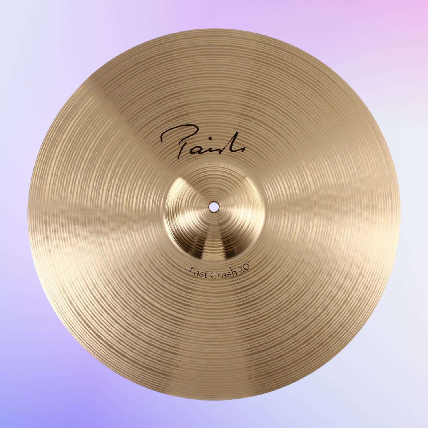 Front view of Paiste 20" Signature Fast Crash Cymbal on purple background