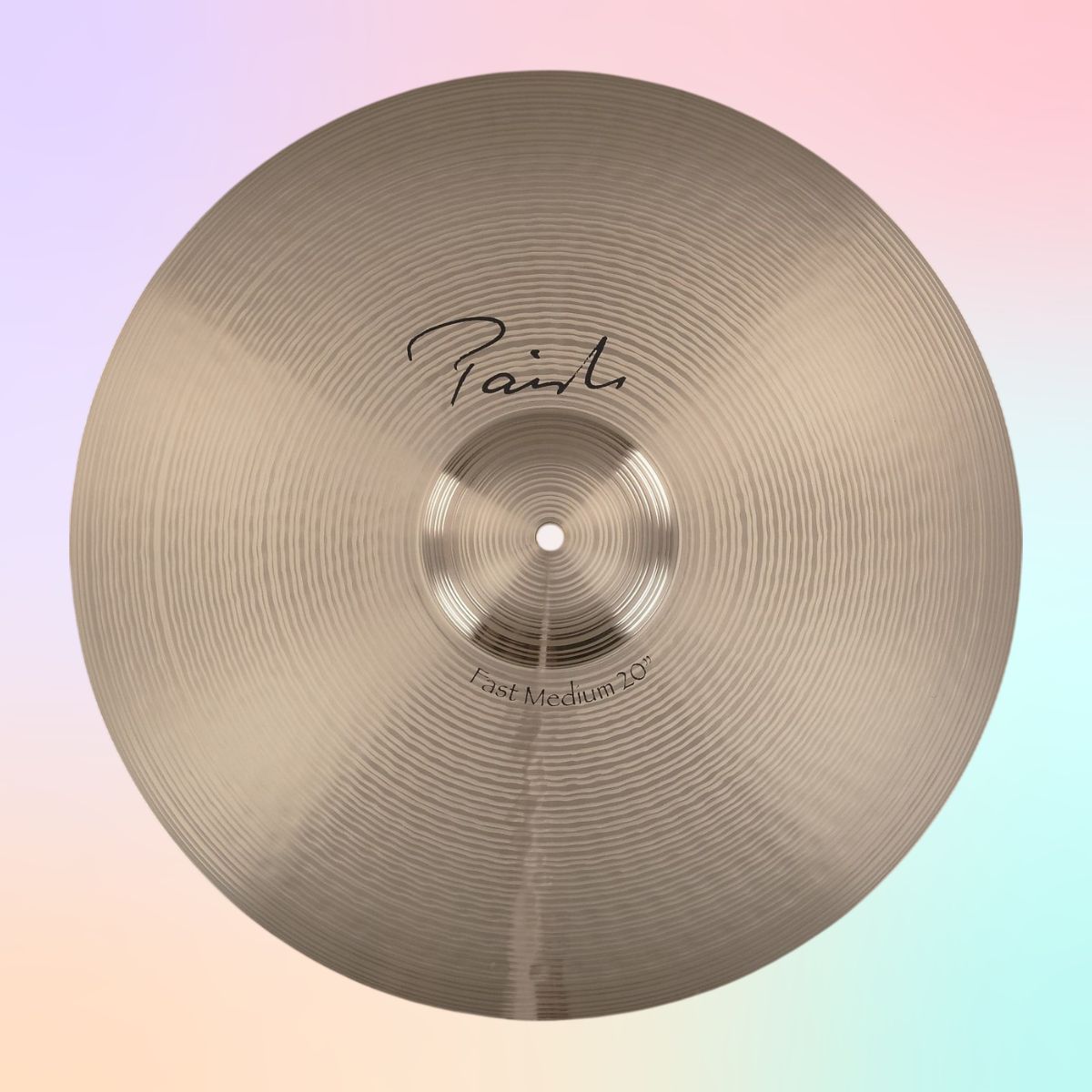 Front view of Paiste 20" Signature Fast Medium Crash Cymbal on multicolored background