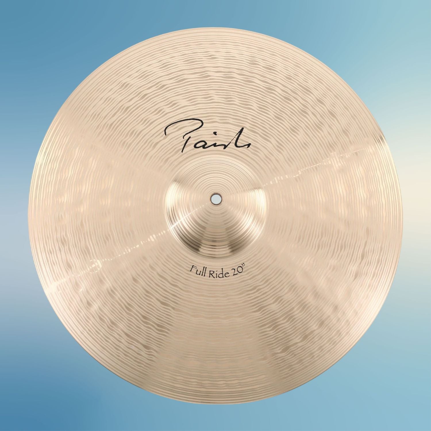 Front view of Paiste 20" Signature Full Ride Cymbal on blue background