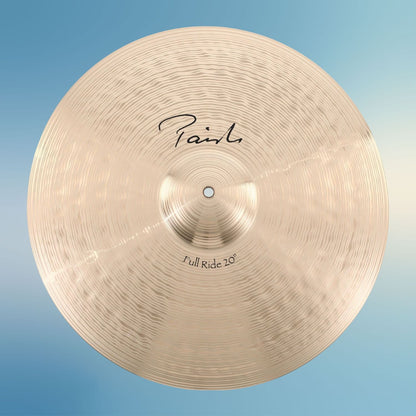 Front view of Paiste 20" Signature Full Ride Cymbal on blue background