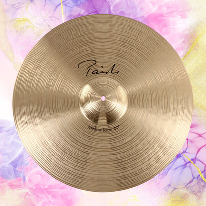 Front view of Paiste 20" Signature Mellow Ride Cymbal on multicolored background