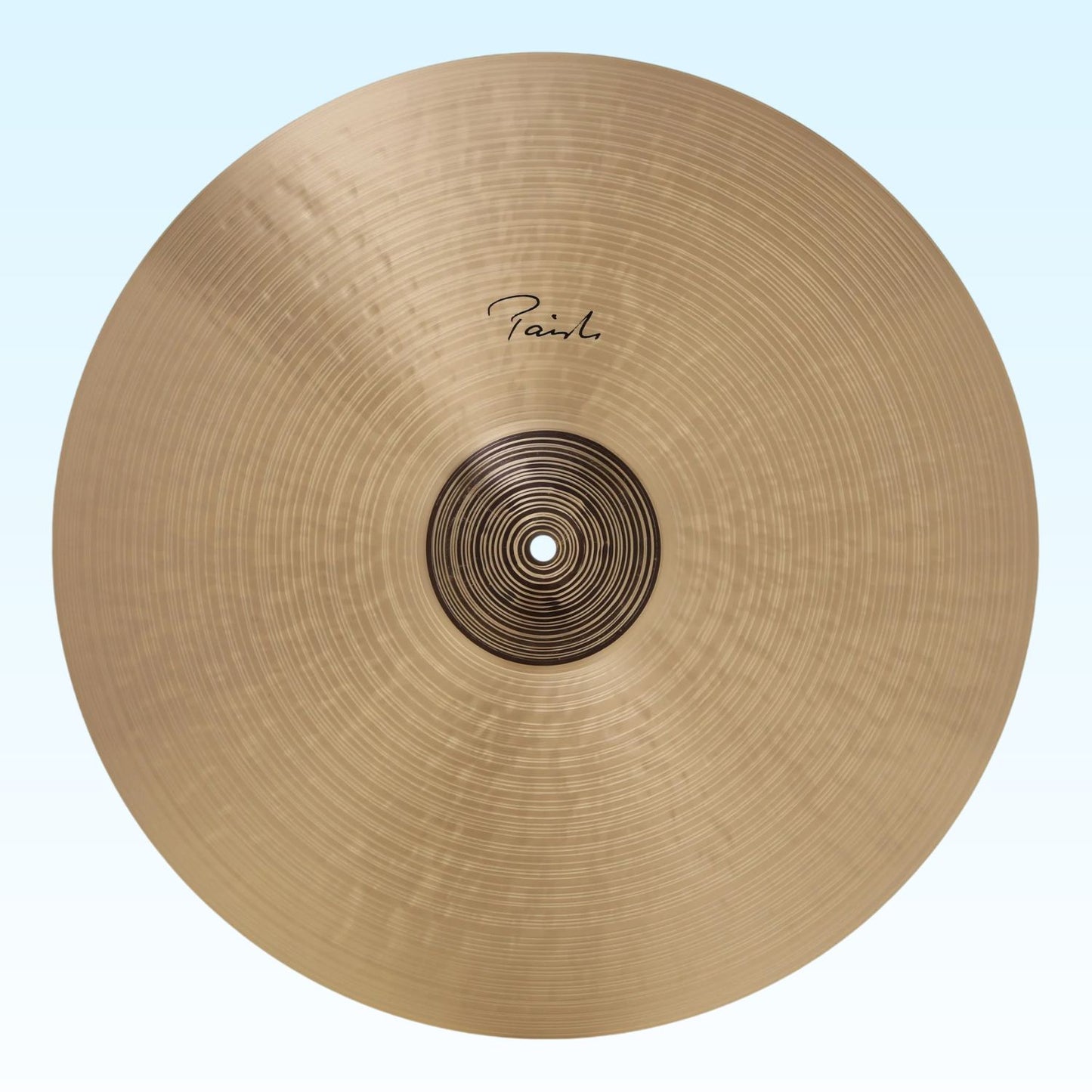 Front view of Paiste 20" Signature Traditionals Thin Crash Cymbal on blue background