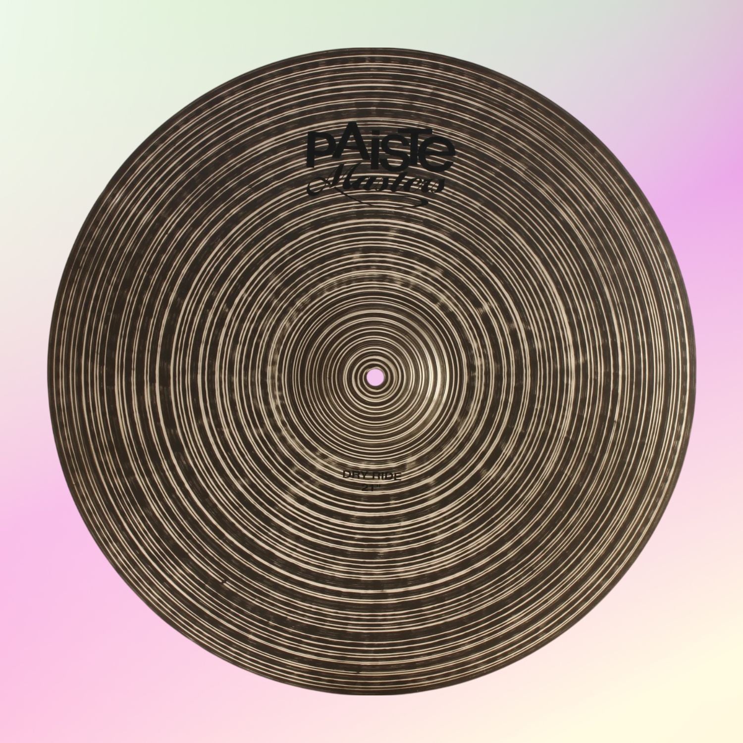 Front view of Paiste 21" Masters Dry Ride Cymbal on multicolored background