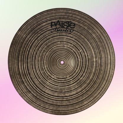 Front view of Paiste 21" Masters Dry Ride Cymbal on multicolored background