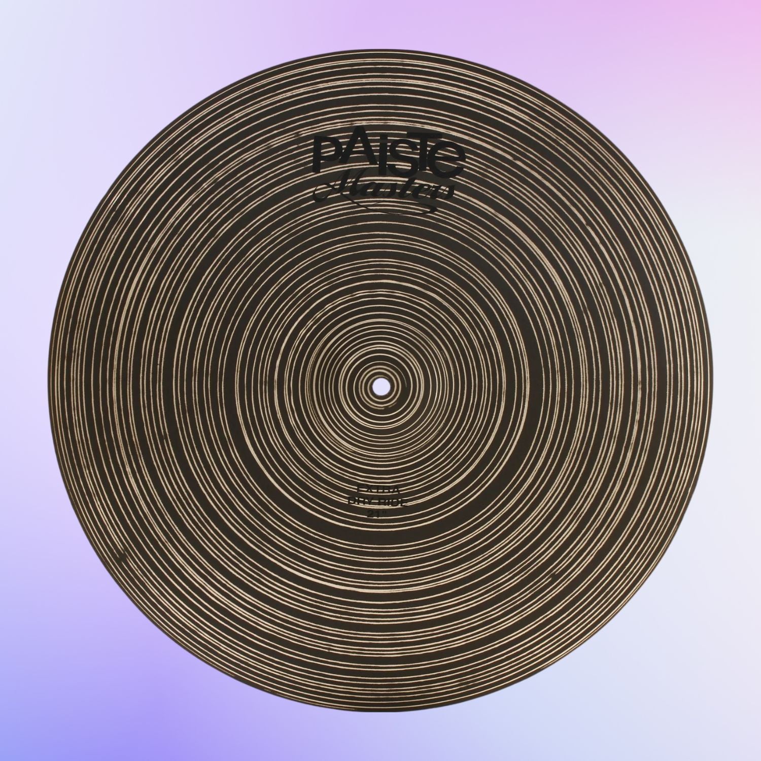 Front view of Paiste 21" Masters Extra Dry Ride Cymbal on purple background