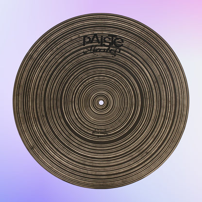 Front view of Paiste 21" Masters Extra Dry Ride Cymbal on purple background