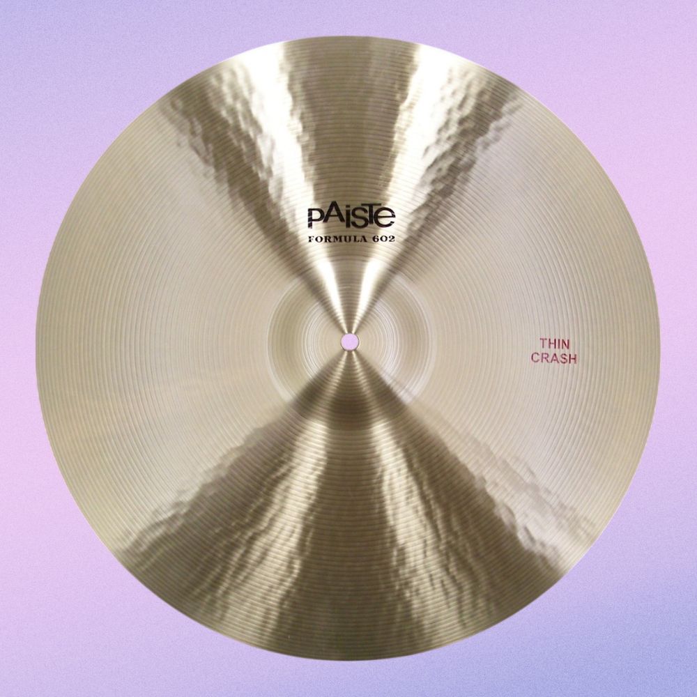 Front view of Paiste 22" Formula 602 Thin Crash Cymbal on purple background