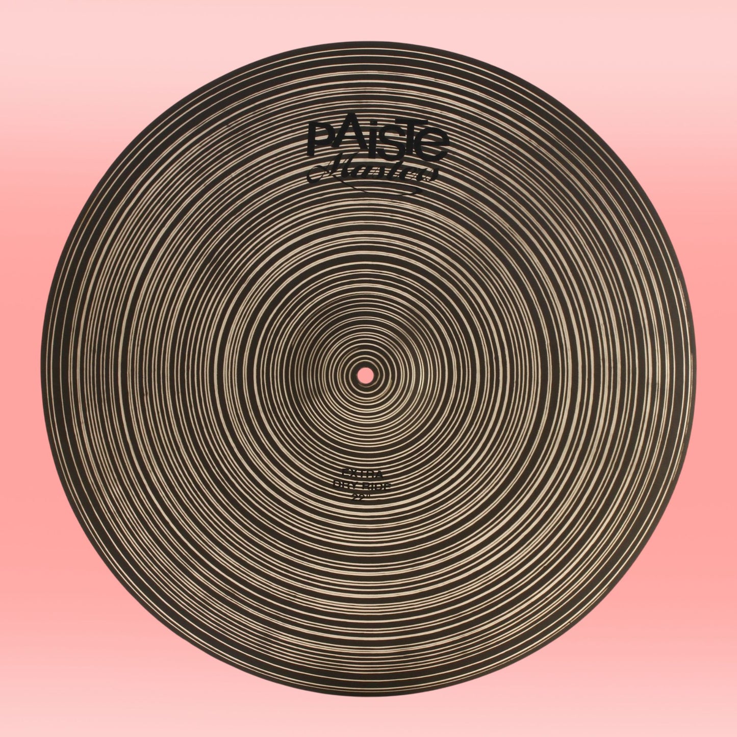 Front view of Paiste 22" Masters Extra Dry Ride Cymbal on pink background