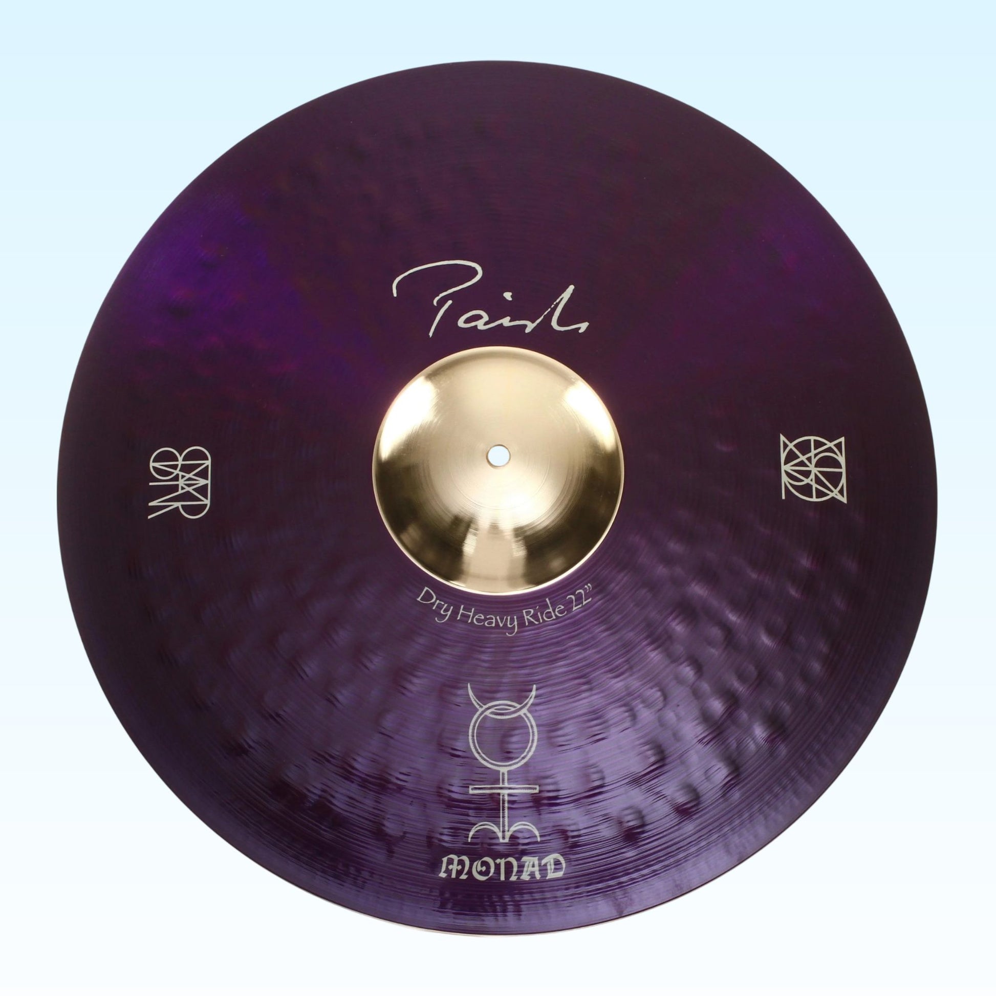Front view of Paiste 22" Signature Dry Heavy Ride Cymbal on blue background