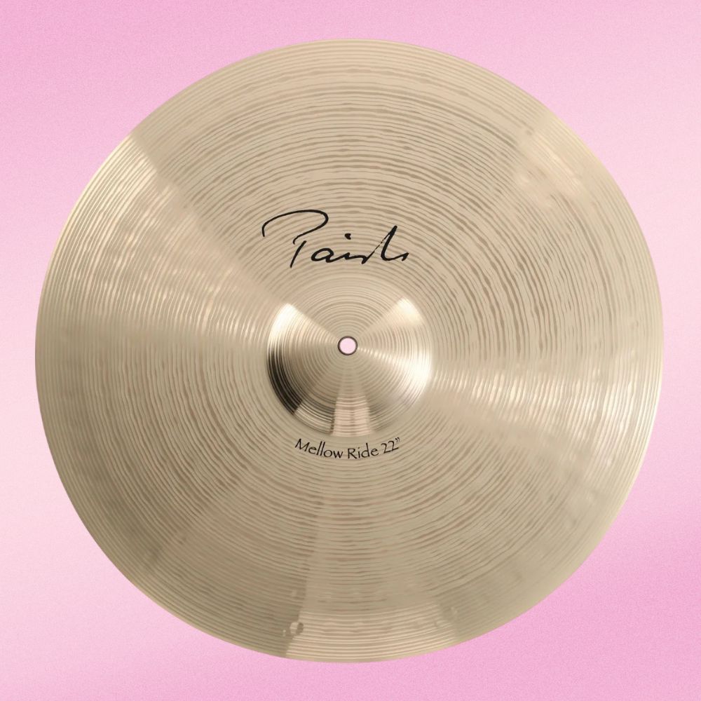 Front view of Paiste 22" Signature Mellow Ride Cymbal on pink background