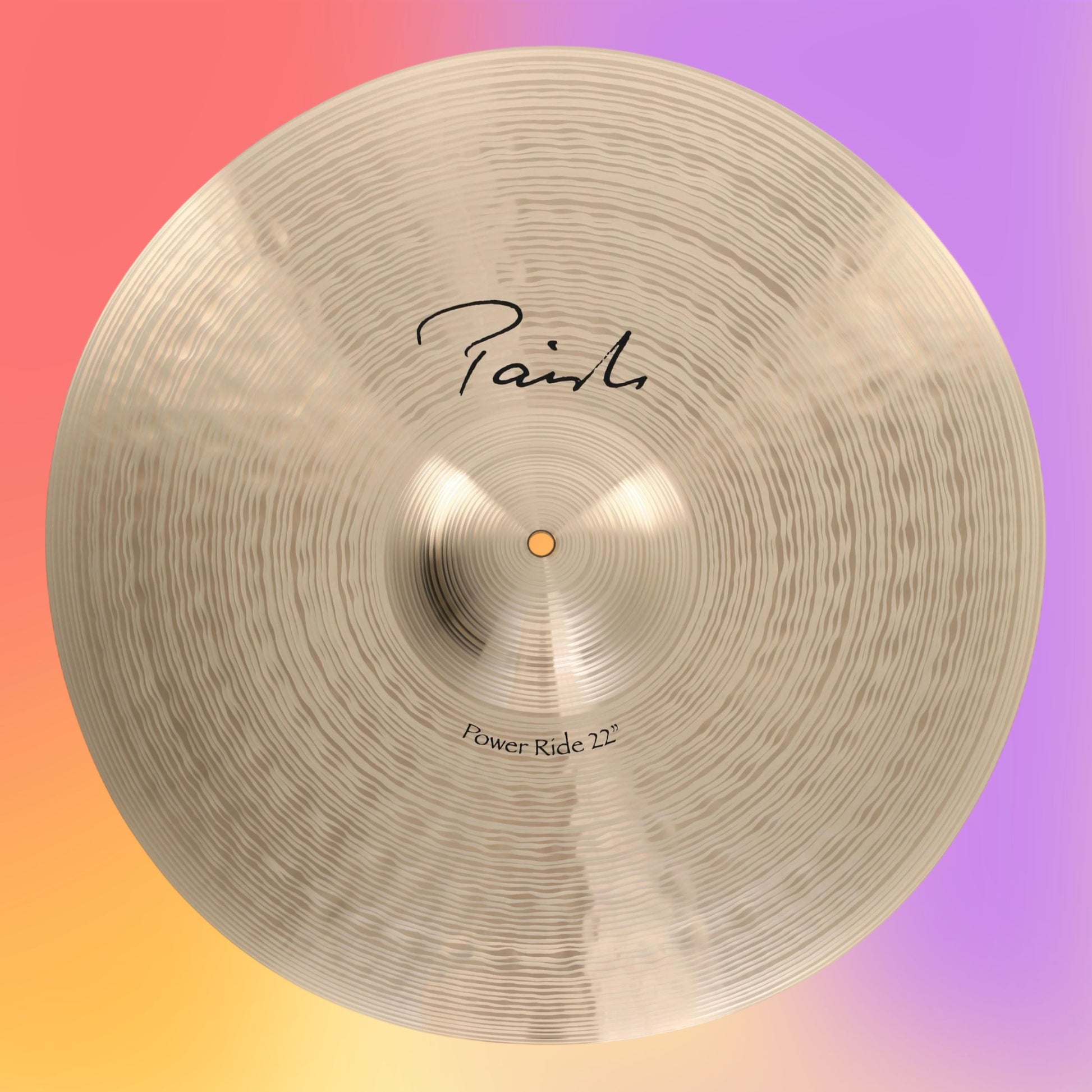 Front view of Paiste 22" Signature Power Ride Cymbal on multicolored background