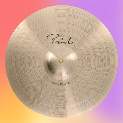 Front view of Paiste 22" Signature Power Ride Cymbal on multicolored background