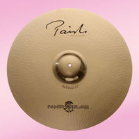 Front view of Paiste 22" Signature Reflector Bell Ride “Powerslave” Cymbal on pink background