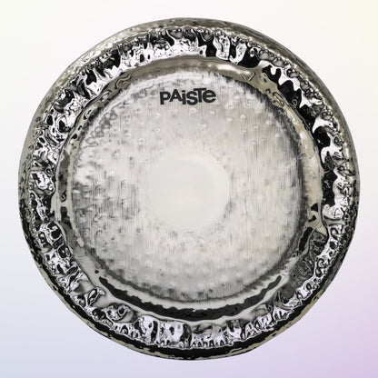 Front view of Paiste 22" Symphonic Gong Brilliant on purple background