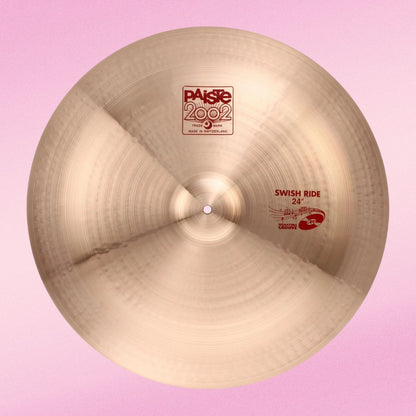 Front view of Paiste 24" 2002 Swish Ride Cymbal on pink background
