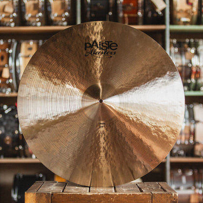 Front view of Paiste 24" Masters Thin Cymbal on wooden crate in studio