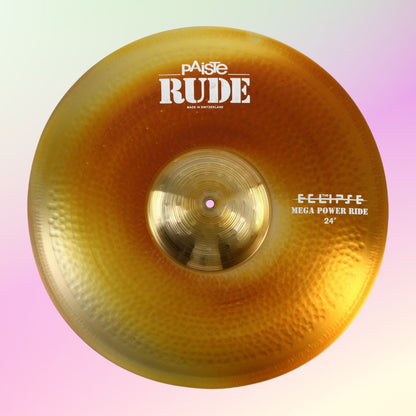 Front view of Paiste 24" Rude Mega Power Ride Cymbal on pink background