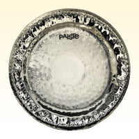 Front view of Paiste 24" Symphonic Gong Brilliant on yellow background
