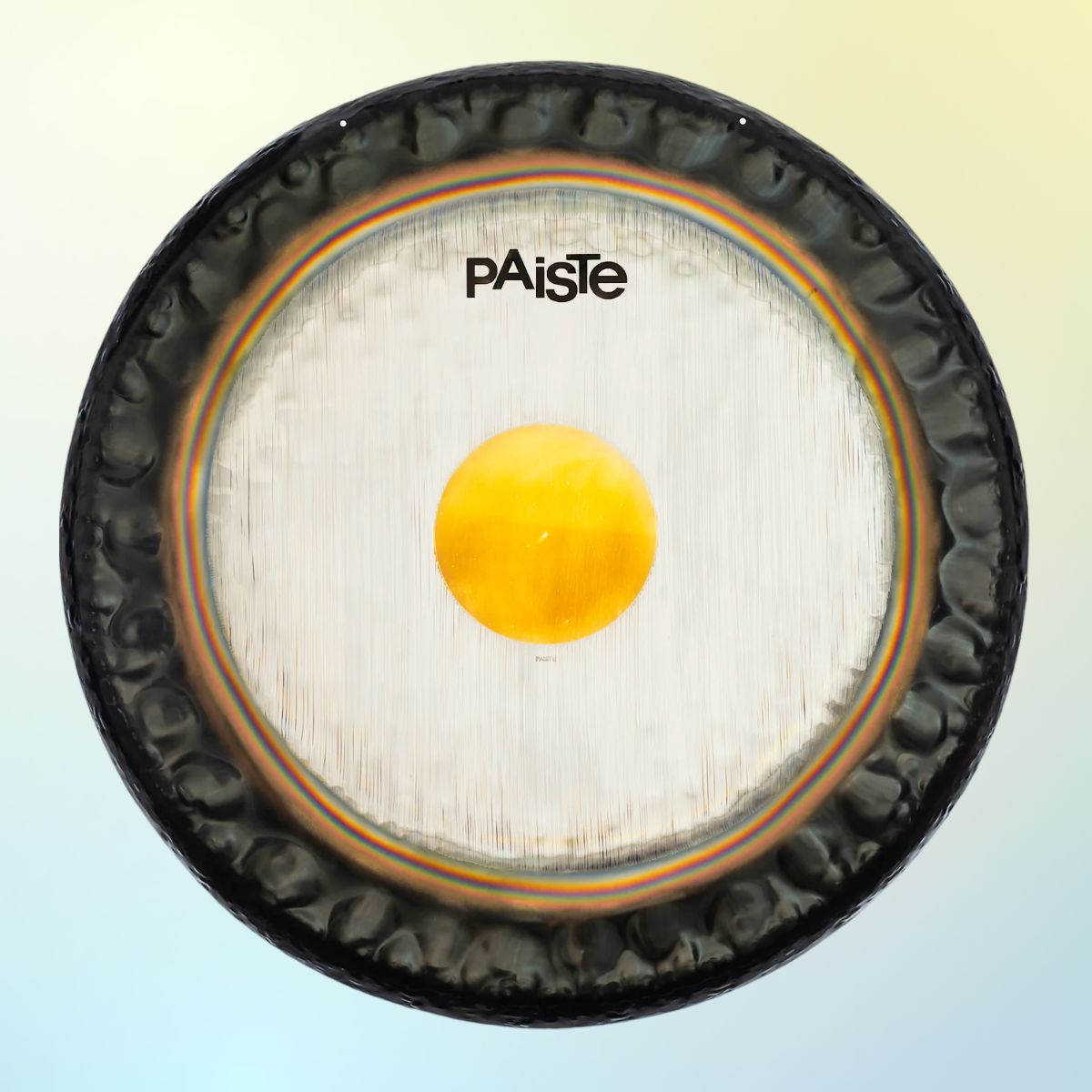 Front view of Paiste 24" Symphonic Gong on yellow and blue gradient background