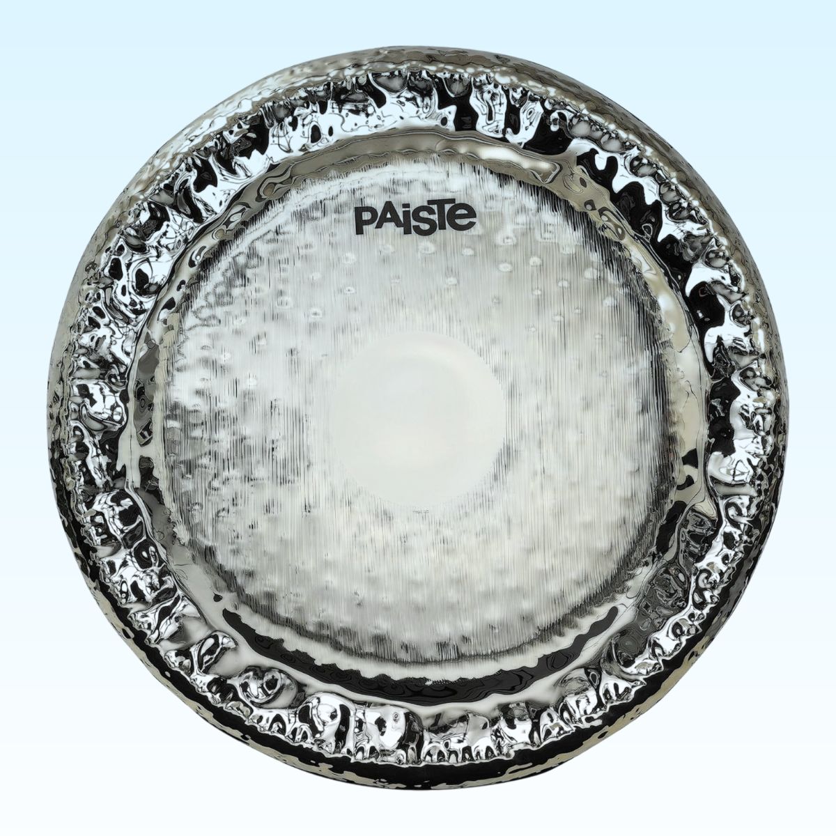 Front view of Paiste 26" Symphonic Gong Brilliant on blue background