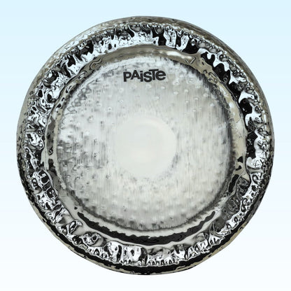 Front view of Paiste 26" Symphonic Gong Brilliant on blue background