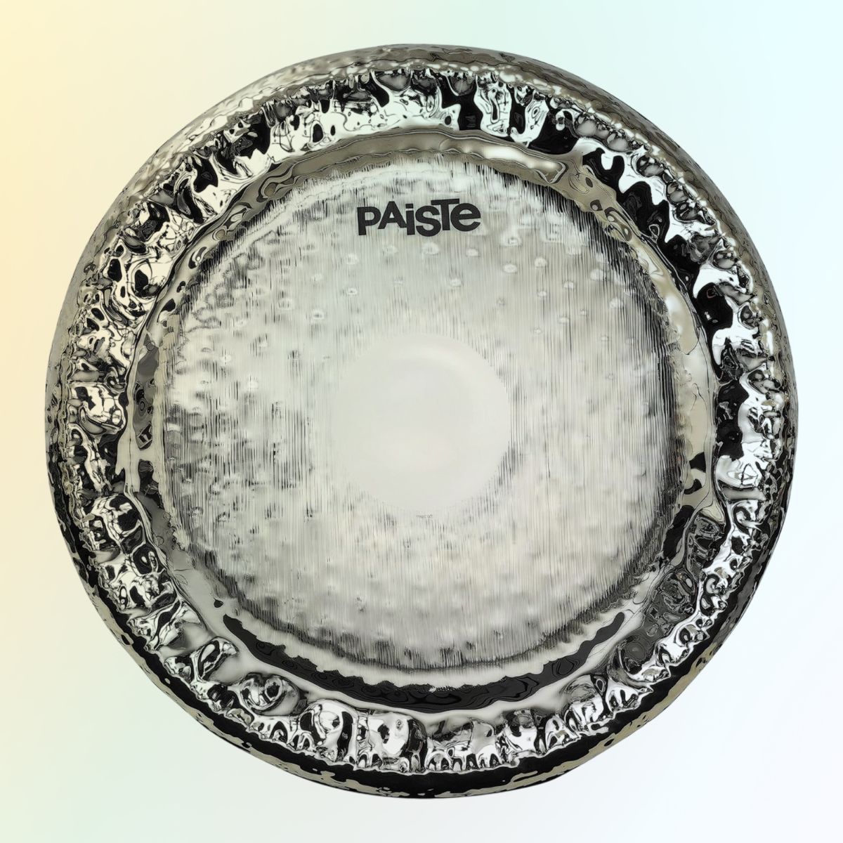 Front view of Paiste 30" Symphonic Gong Brilliant on multicolored background