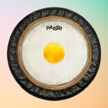 Front view of Paiste 32" Symphonic Gong on multicolored background