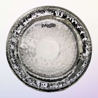 Front view of Paiste 36" Symphonic Gong Brilliant on purple background