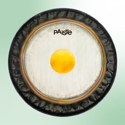 Front view of Paiste 36" Symphonic Gong on green background