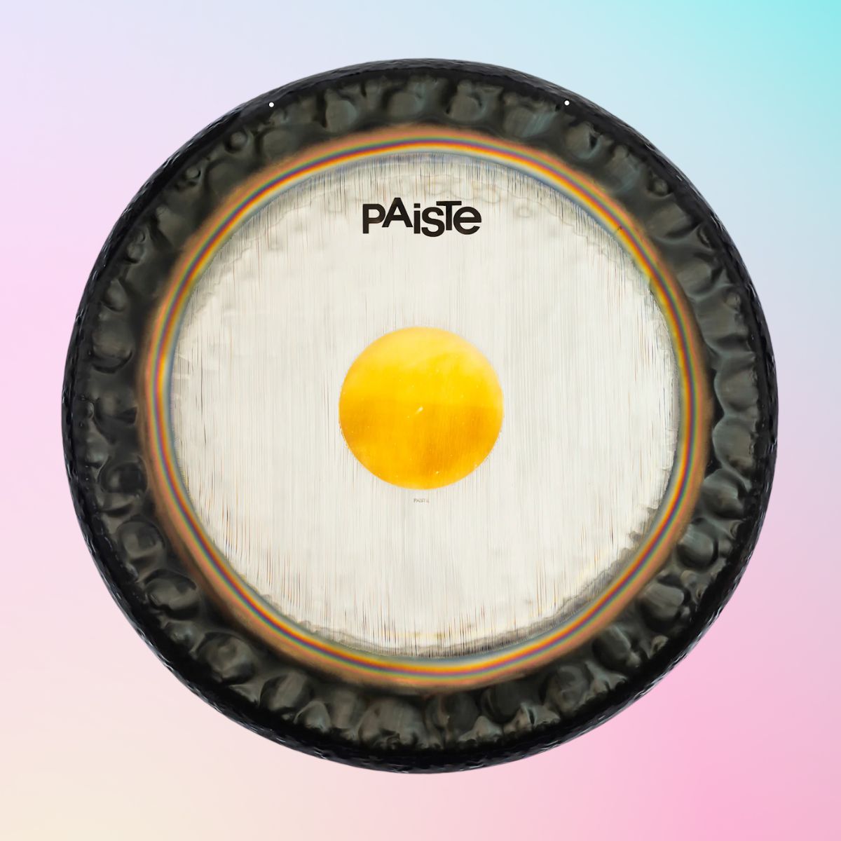Front view of Paiste 38" Symphonic Gong on multicolored background