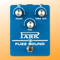 Front view of Park Custom Shop Fuzz Sound Pedal on orange background