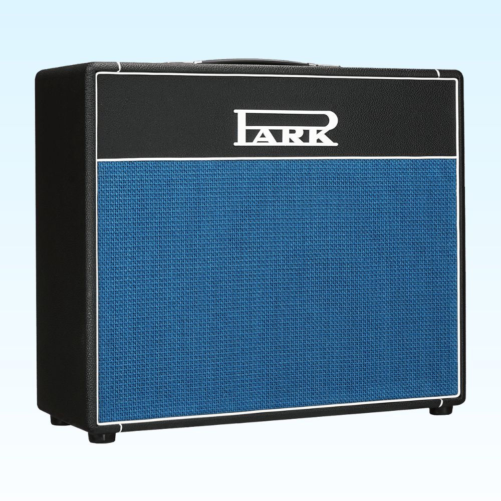 Angled view of Park P18C Park 18 Combo (1974/Tremolo) Custom Guitar Amplifier on blue background