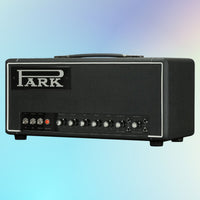 Angled view of Park P18LH Park ‘Little 45’ Custom Guitar Amplifier Head on blue gradient background