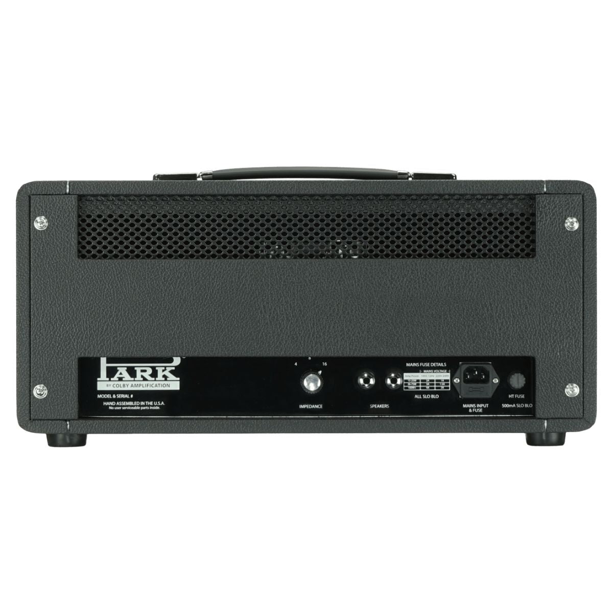 Rear ports view of Park P18LH Park ‘Little 45’ Custom Guitar Amplifier Head on white background