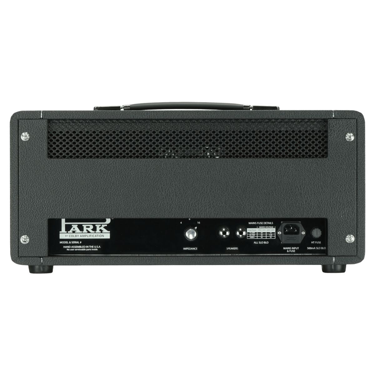 Rear ports view of Park P18LR Little Rock Custom Guitar Amplifier Head on white background